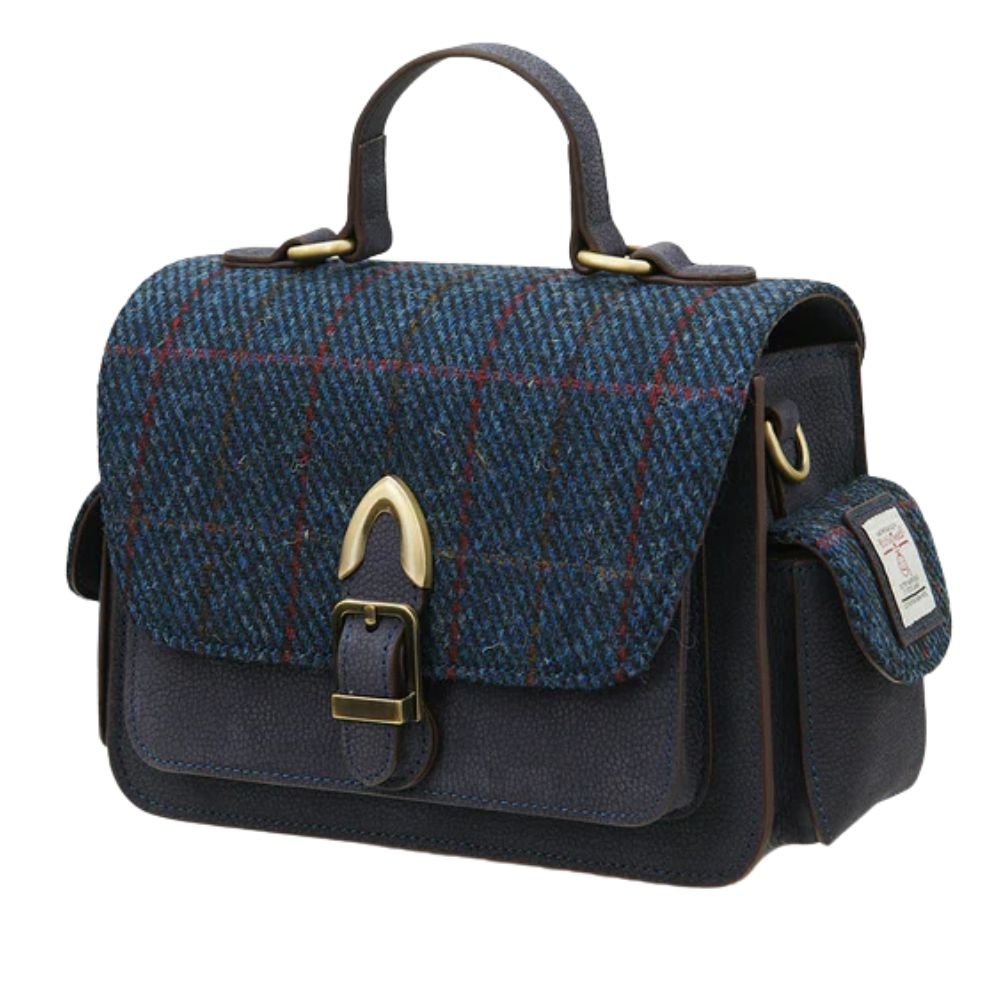 Islander Harris Tweed Melrose Leather Crossbody 'Navy Overcheck'