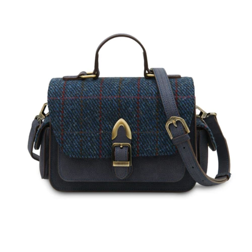 Islander Harris Tweed Melrose Leather Crossbody 'Navy Overcheck' - The Celtic Gift Store - Handbags
