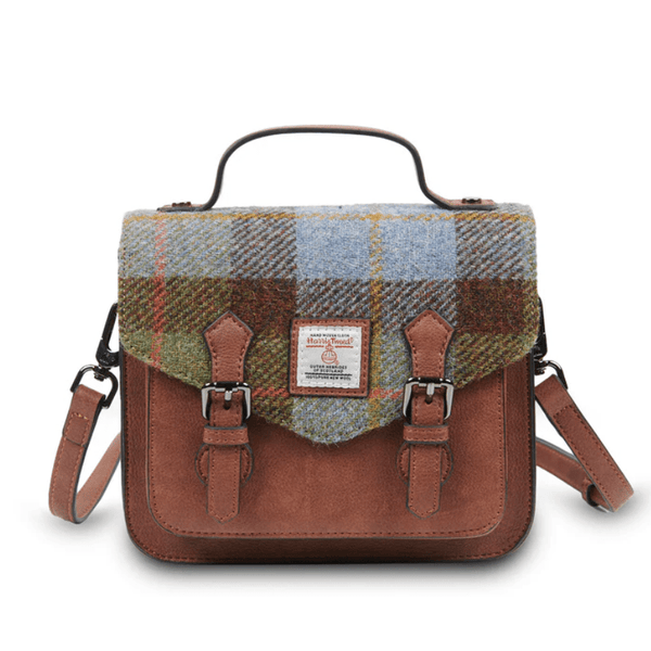 Islander Harris Tweed Mini Calton Satchel 'Chestnut and Blue Tartan' - The Celtic Gift Store - Handbags