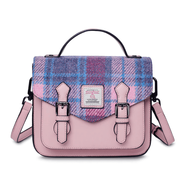 Islander Harris Tweed Mini Calton Satchel 'Pink and Blue Tartan' - The Celtic Gift Store - Handbags