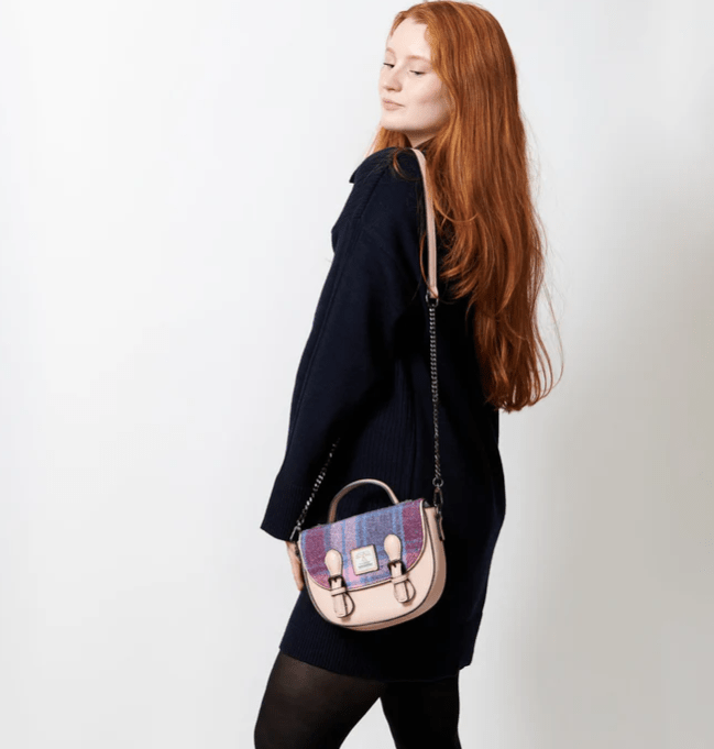 Islander Harris Tweed Mini Cobble Satchel 'Fuchsia Tartan' - The Celtic Gift Store - Handbags