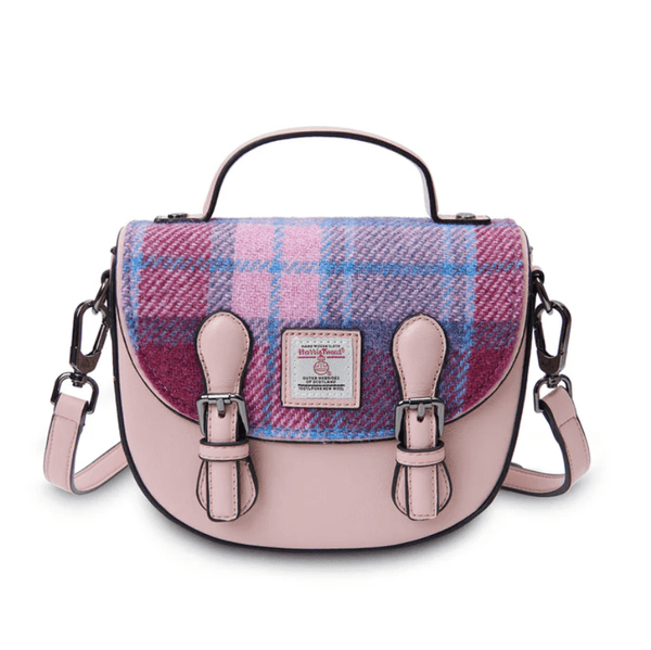Islander Harris Tweed Mini Cobble Satchel 'Pink and Blue Tartan' - The Celtic Gift Store - Handbags