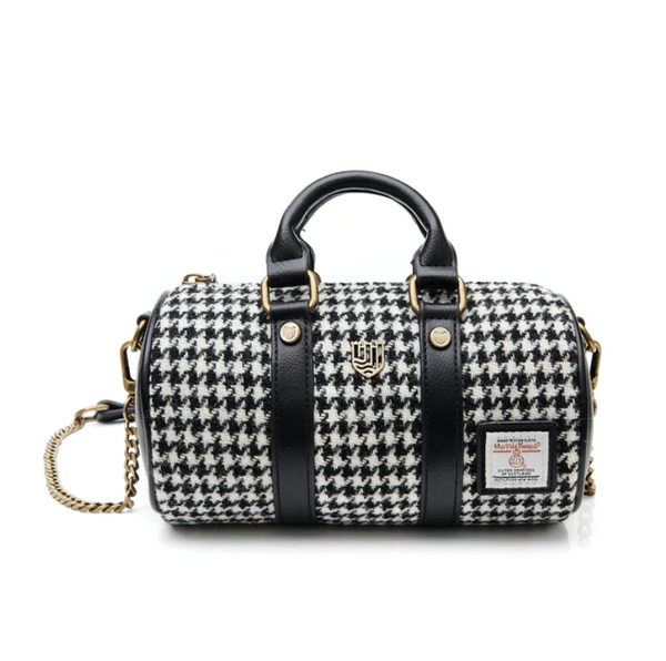 Islander Harris Tweed Mini Duffle Bag 'Black and White Dogtooth' - The Celtic Gift Store - Handbags
