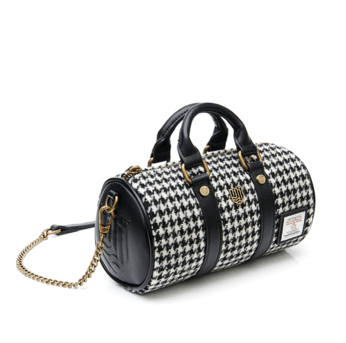 Islander Harris Tweed Mini Duffle Bag 'Black and White Dogtooth' - The Celtic Gift Store - Handbags