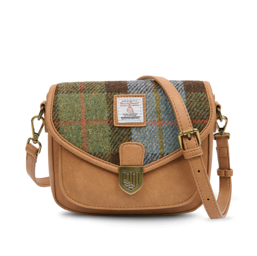 Islander Harris Tweed Mini Saddle Bag 'Chestnut and Blue Tartan' - The Celtic Gift Store - Handbags