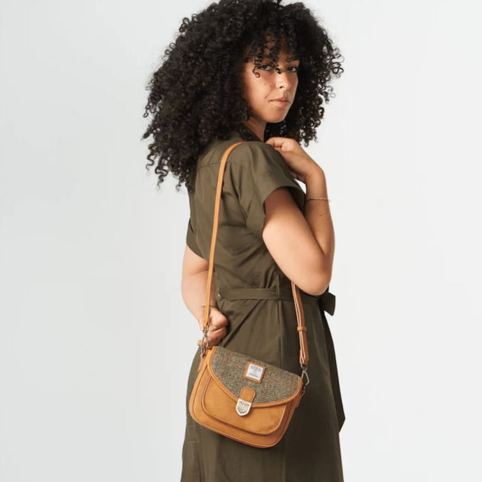 Islander Harris Tweed Mini Saddle Bag 'Chestnut Herringbone' - The Celtic Gift Store - Handbags