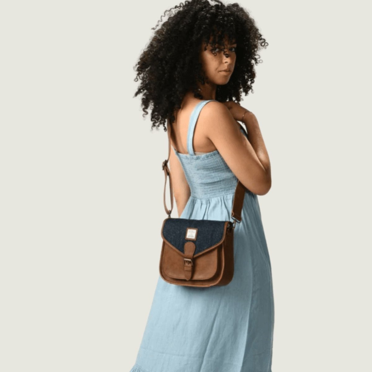 Islander Harris Tweed Saddle Bag 'Navy Over Check'