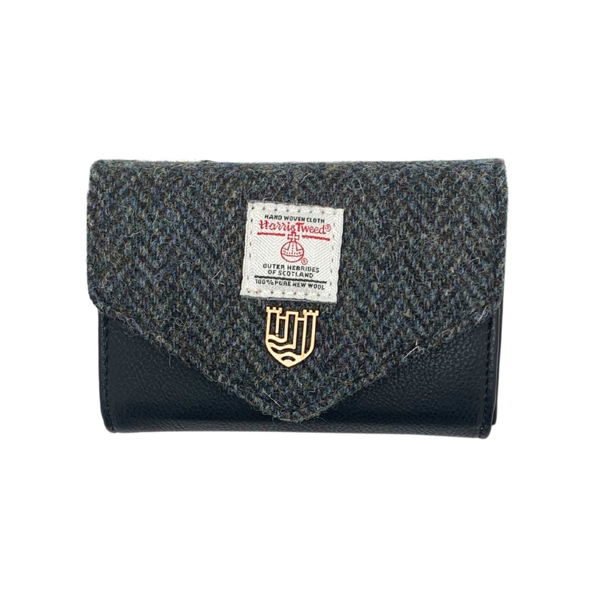 Islander Harris Tweed Small Clasp Clutch Purse 'Black and Grey Herringbone' - The Celtic Gift Store - Handbags