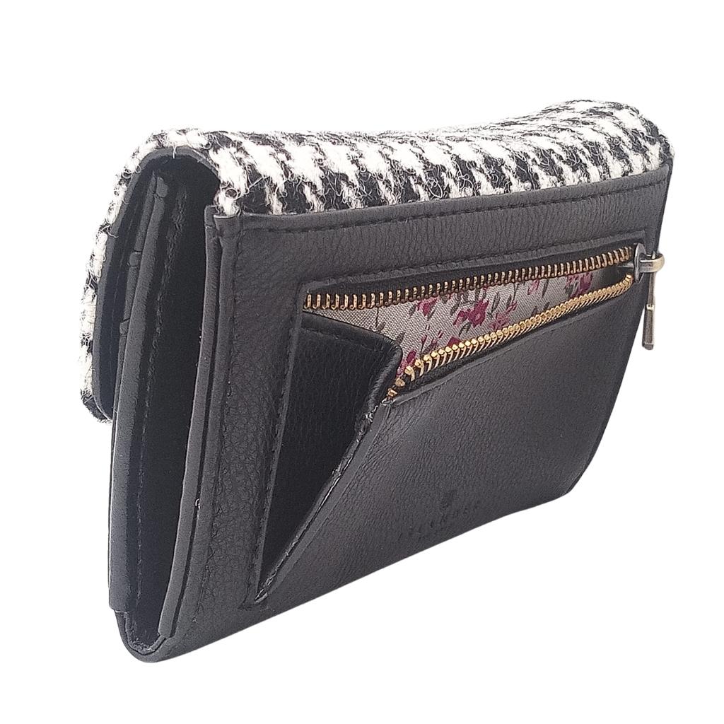 Islander Harris Tweed Small Clasp Clutch Purse 'Black and White Dogtooth'