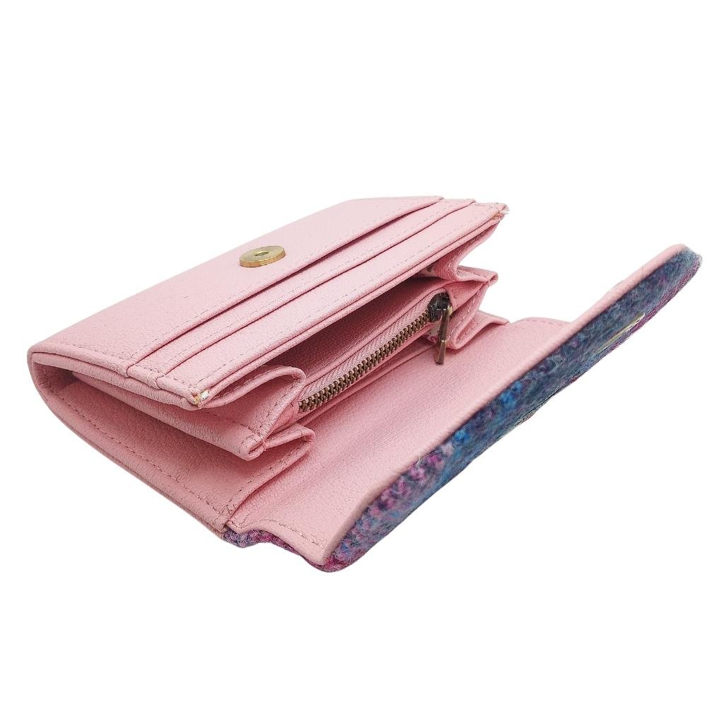 Islander Harris Tweed Small Clasp Clutch Purse 'Pink and Blue Tartan'