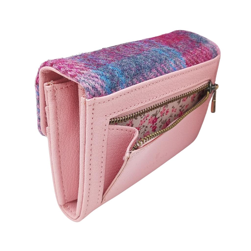 Islander Harris Tweed Small Clasp Clutch Purse 'Pink and Blue Tartan'