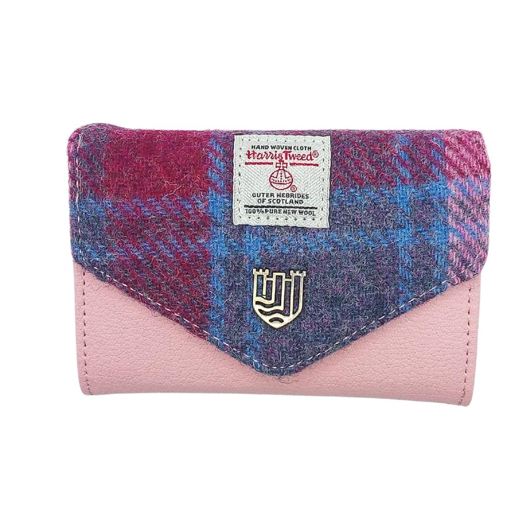 Islander Harris Tweed Small Clasp Clutch Purse 'Pink and Blue Tartan'