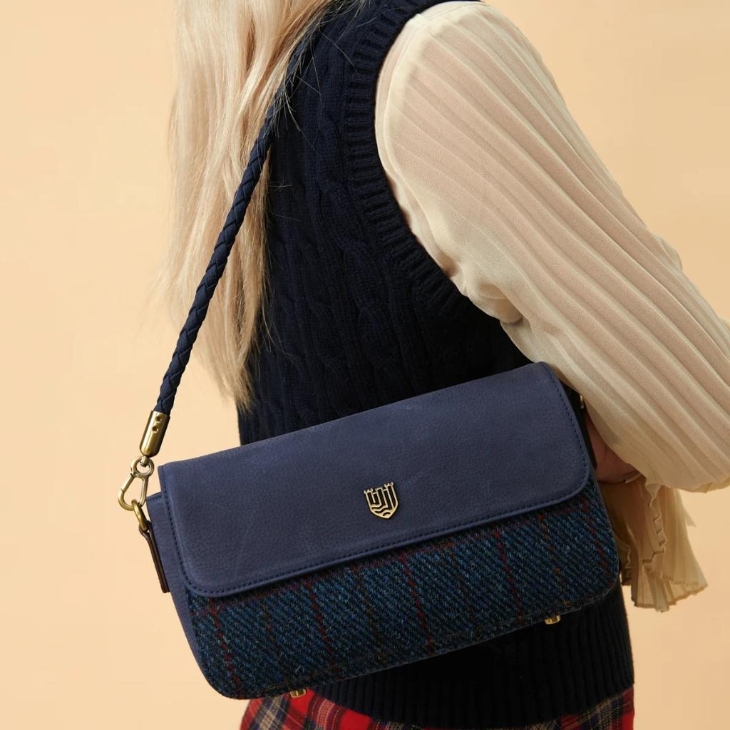 Islander Harris Tweed The Caithness Clutch 'Navy Over-Check'