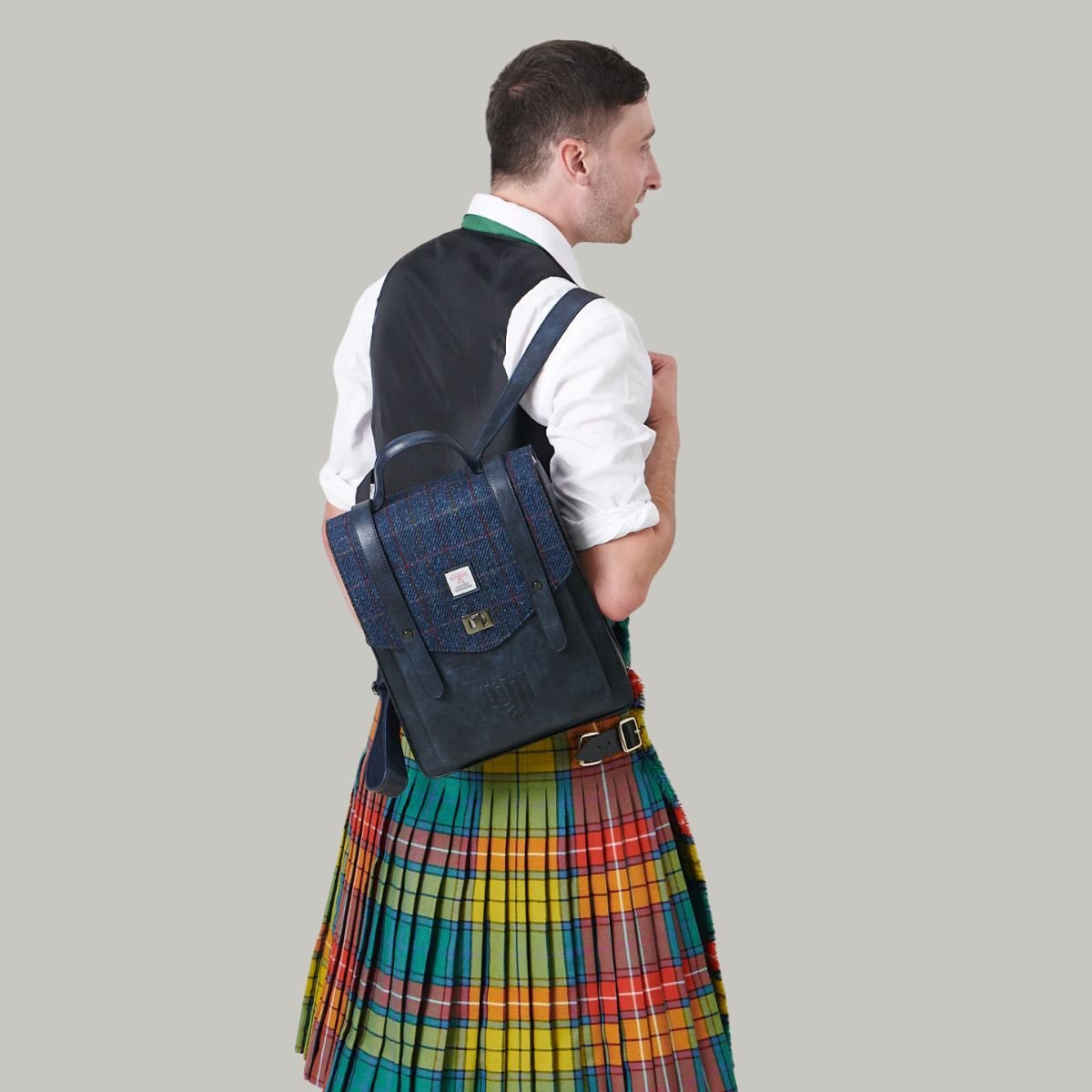 Islander Harris Tweed The Carloway Backpack 'Navy Over - Check'