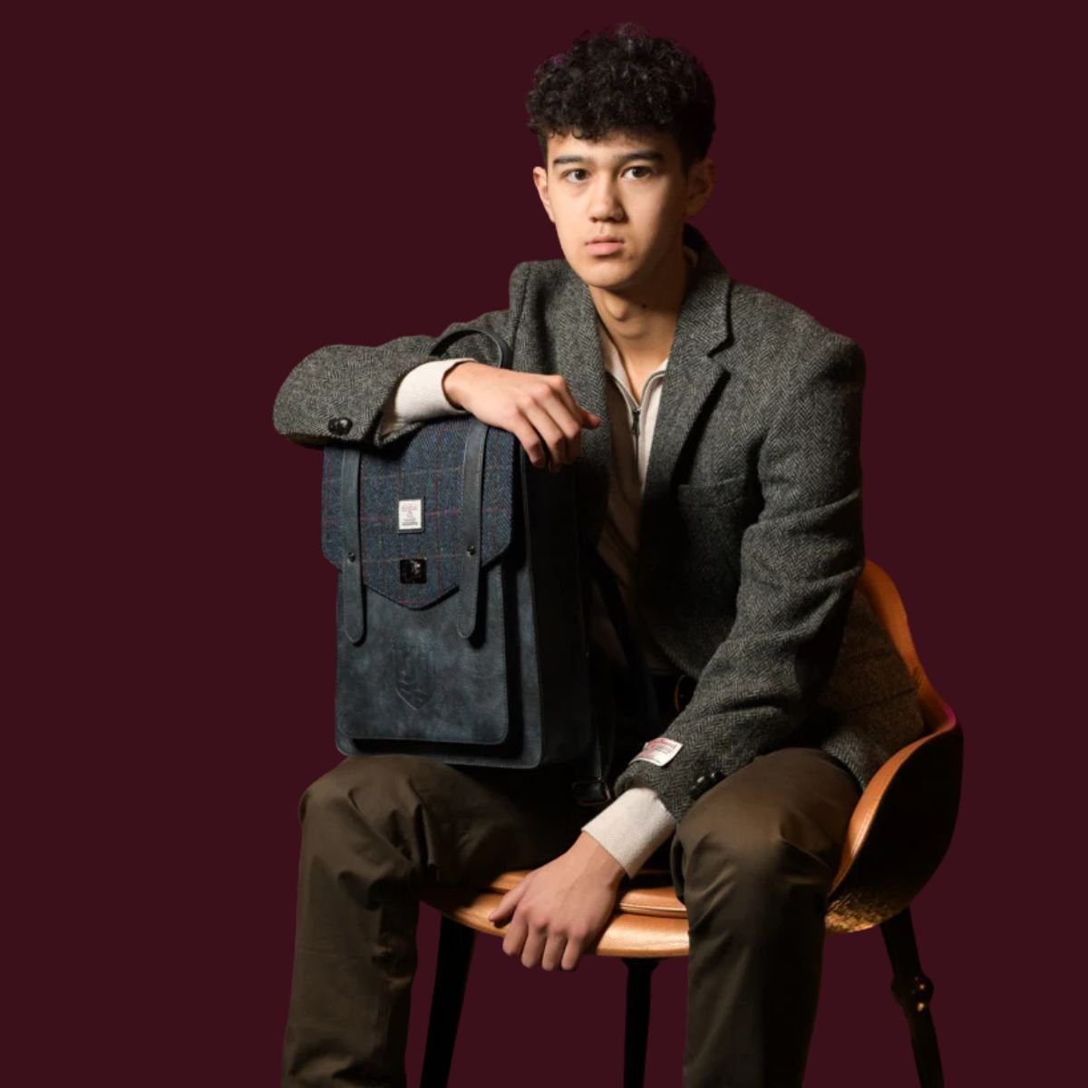 Islander Harris Tweed The Carloway Backpack 'Navy Over - Check'