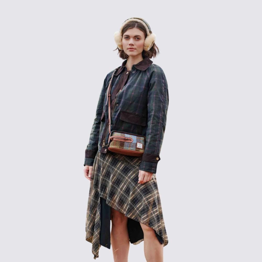 Islander Harris Tweed The Harley Crossbody 'Pink and Green Tartan'