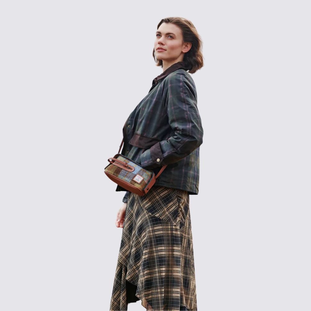 Islander Harris Tweed The Harley Crossbody 'Pink and Green Tartan'