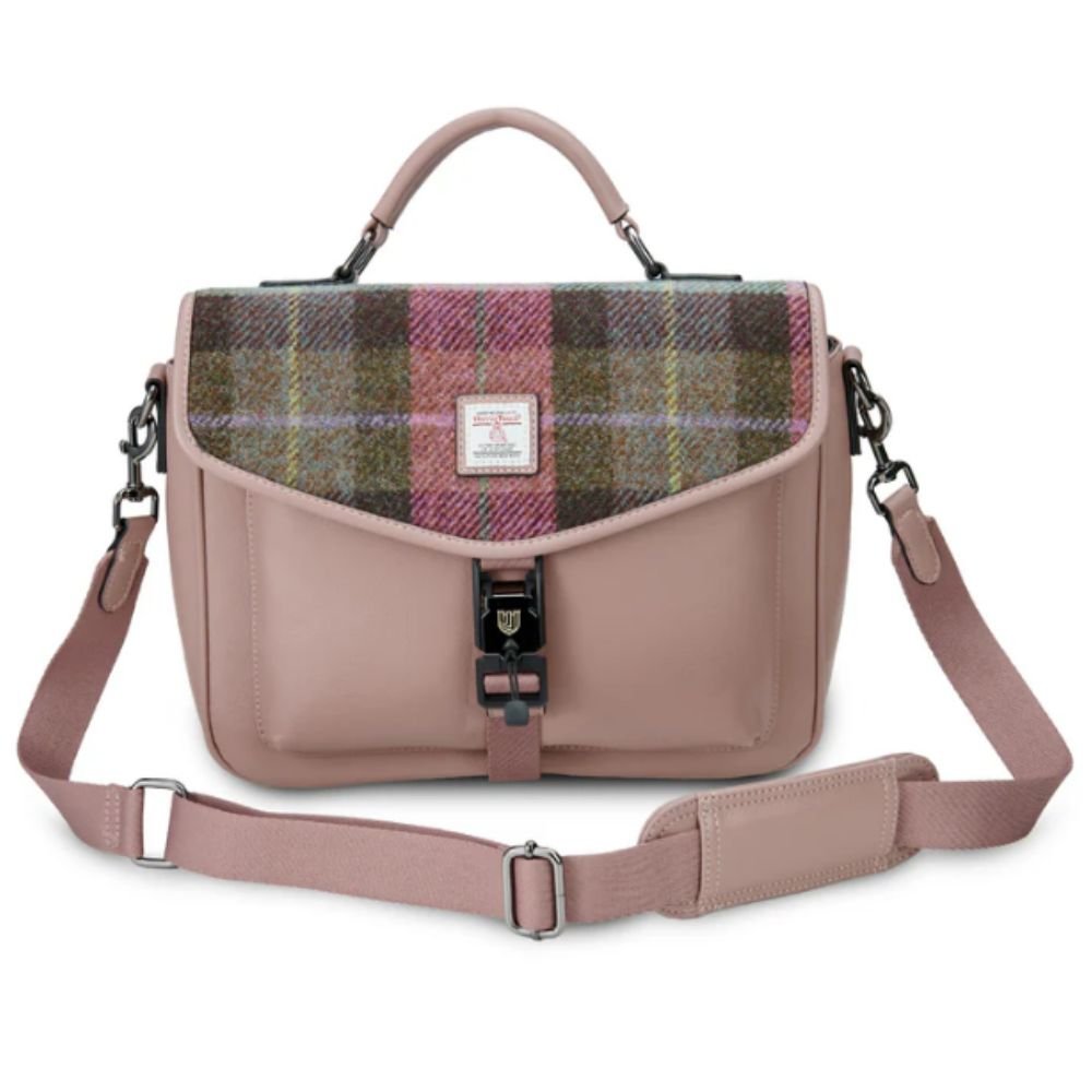 Islander Harris Tweed The Mini Laptop Bag 'Pink and Green Tartan' - The Celtic Gift Store - Handbags