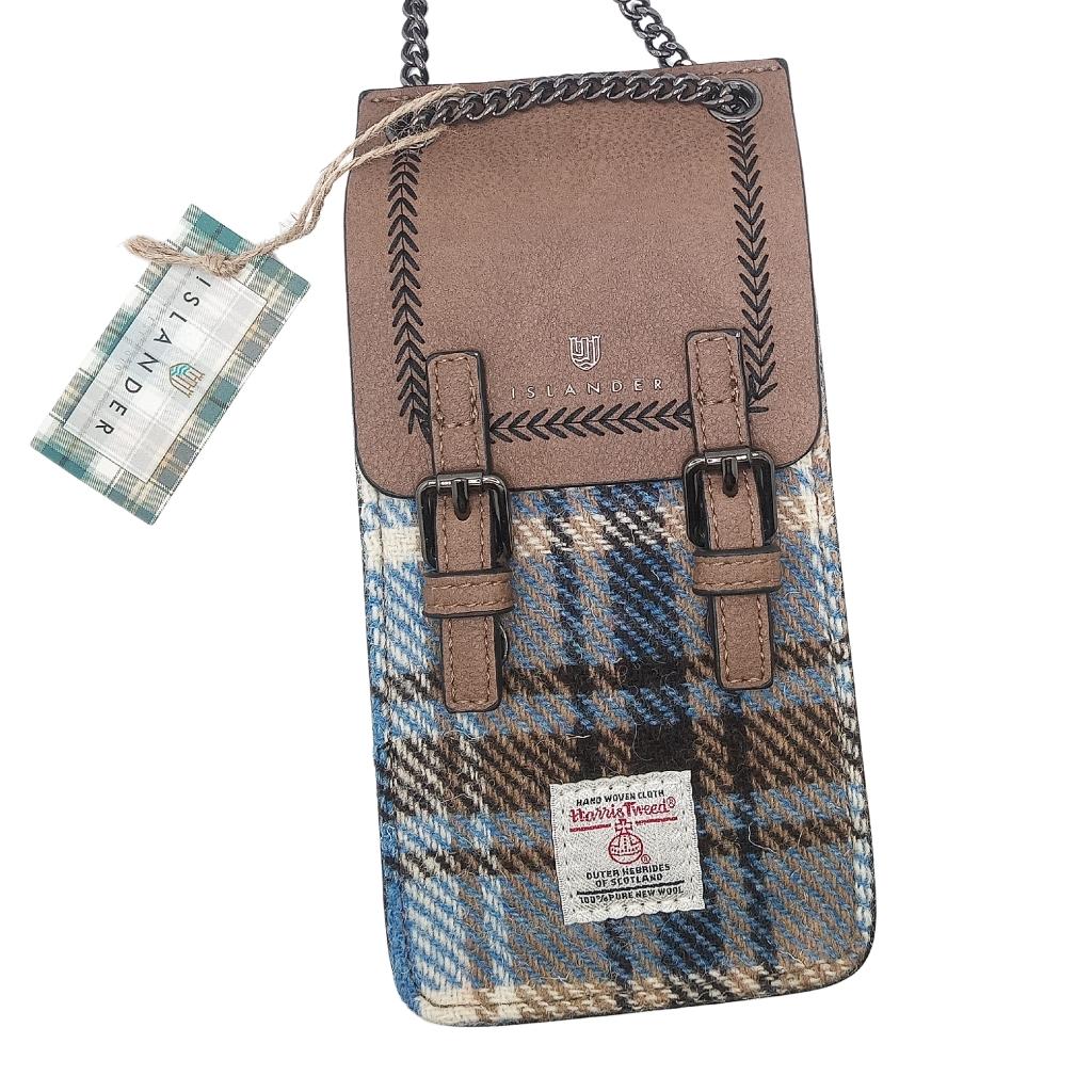 Islander Harris Tweed The Phone Tote 'Blue and Beige Tartan'