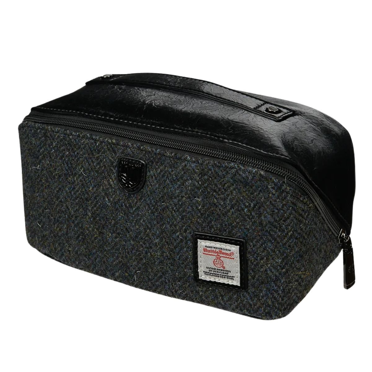 Islander Harris Tweed Toiletry Bag 'Black and Grey Herringbone'