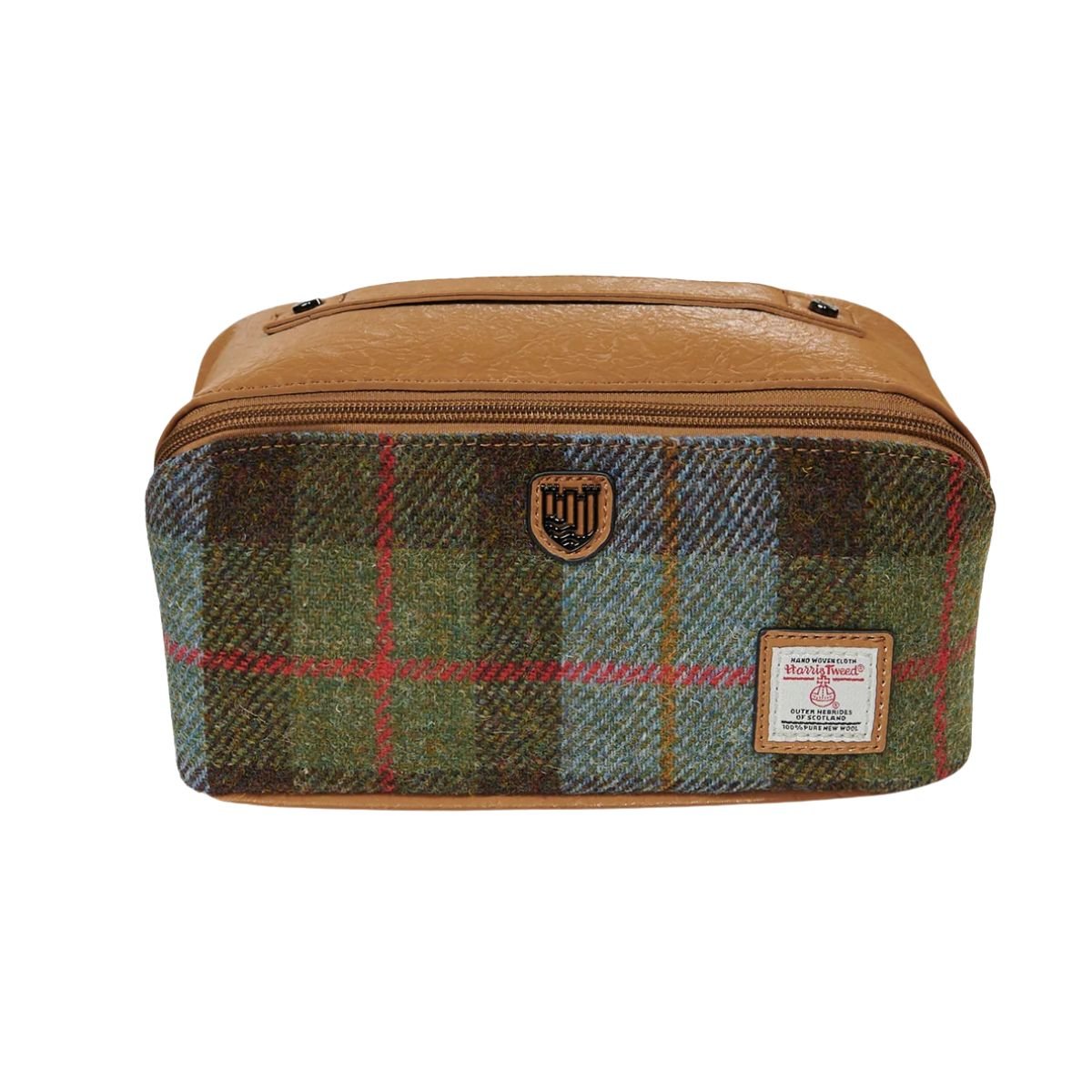 Islander Harris Tweed Toiletry Bag 'Chestnut and Blue Tartan'