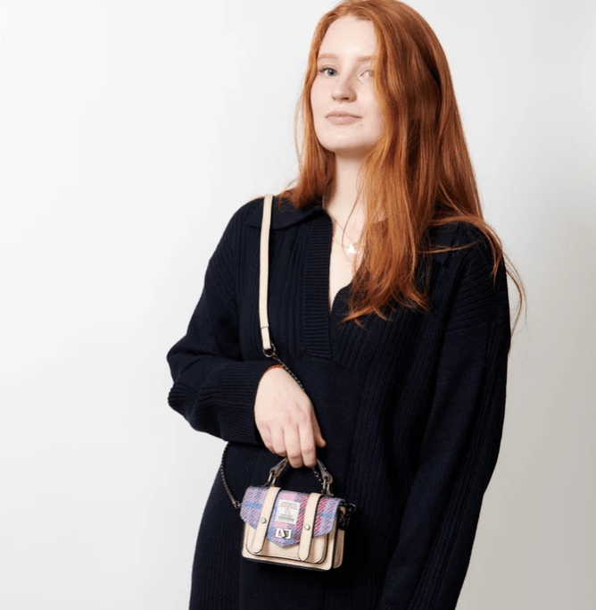 Islander Harris Tweed Wee Satchel 'Chestnut and Blue Tartan' - The Celtic Gift Store - Handbags