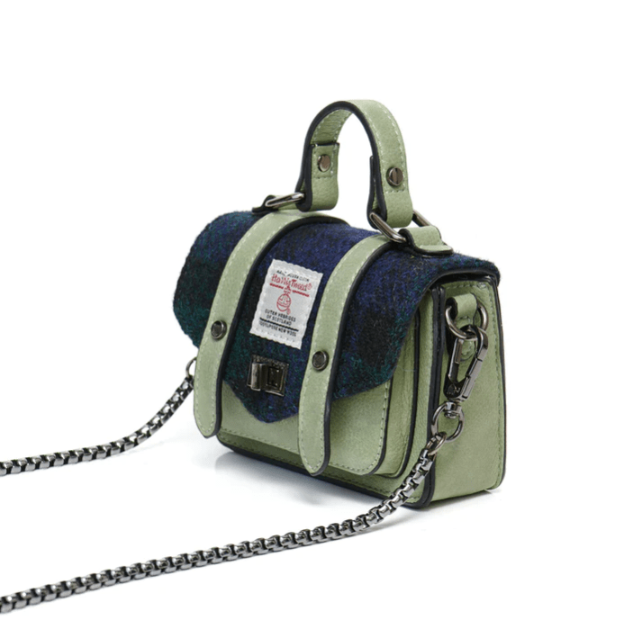 Islander Harris Tweed Wee Satchel 'Chestnut and Blue Tartan' - The Celtic Gift Store - Handbags