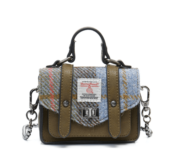 Islander Harris Tweed Wee Satchel 'Chestnut and Blue Tartan' - The Celtic Gift Store - Handbags