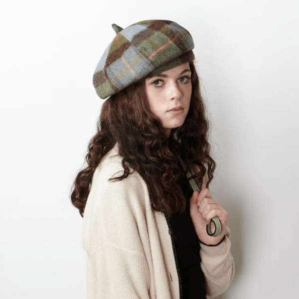 Islander Lambswool Bunnet Hat - Chestnut and Blue Tartan - The Celtic Gift Store - Scarves & Shawls