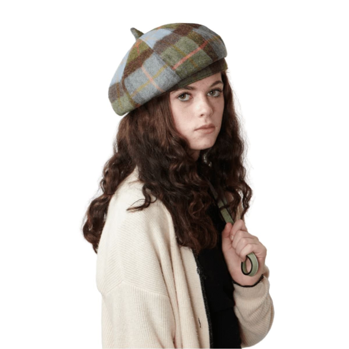 Islander Lambswool Bunnet Hat - Chestnut and Blue Tartan