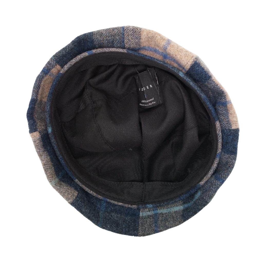 Islander Lambswool Bunnet Hat- Navy Beige Tartan by Islander - Scarves & Shawls