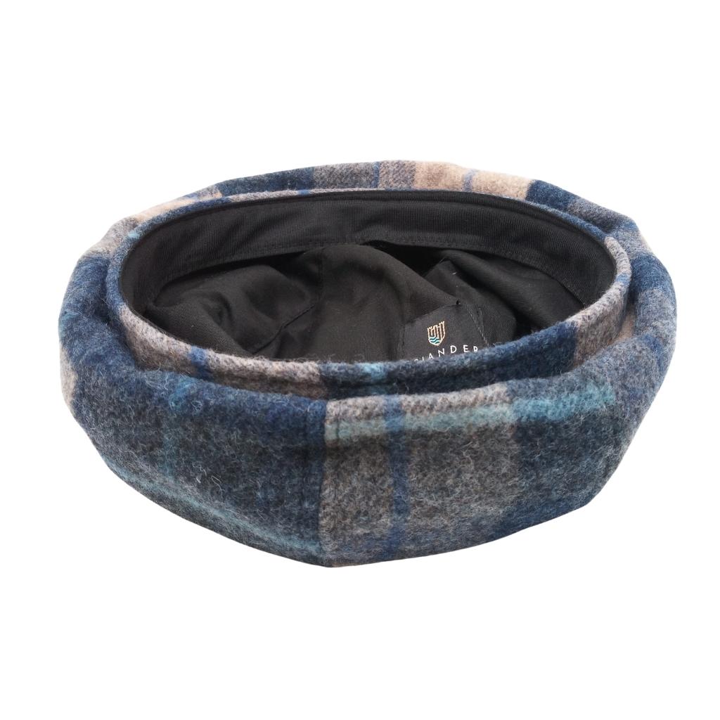 Islander Lambswool Bunnet Hat- Navy Beige Tartan by Islander - Scarves & Shawls