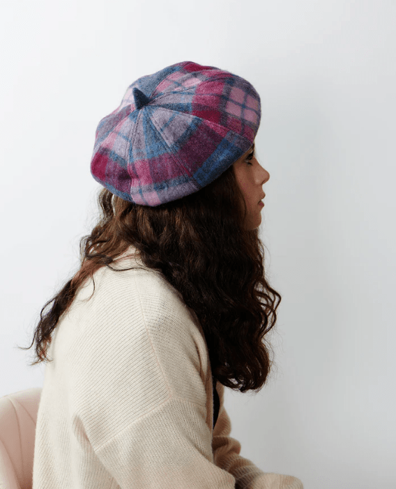 Islander Lambswool Bunnet Hat - Pink and Blue Tartan - The Celtic Gift Store - Scarves & Shawls