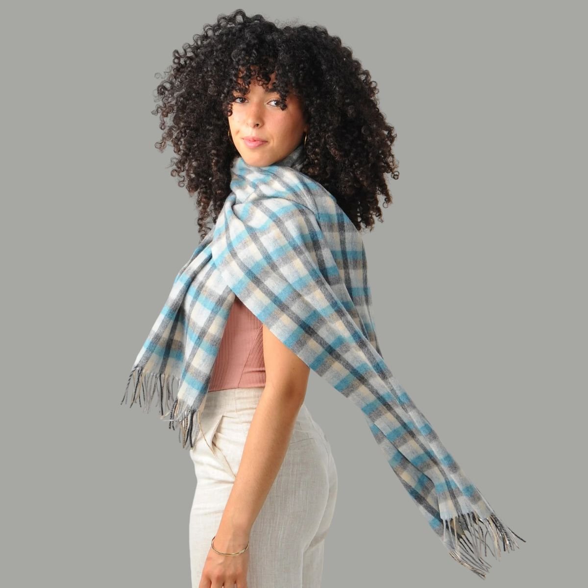 Islander Lambswool Scarf - Pink and Blue Tartan