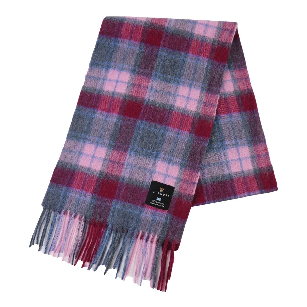 Islander Lambswool Scarf - Pink and Blue Tartan