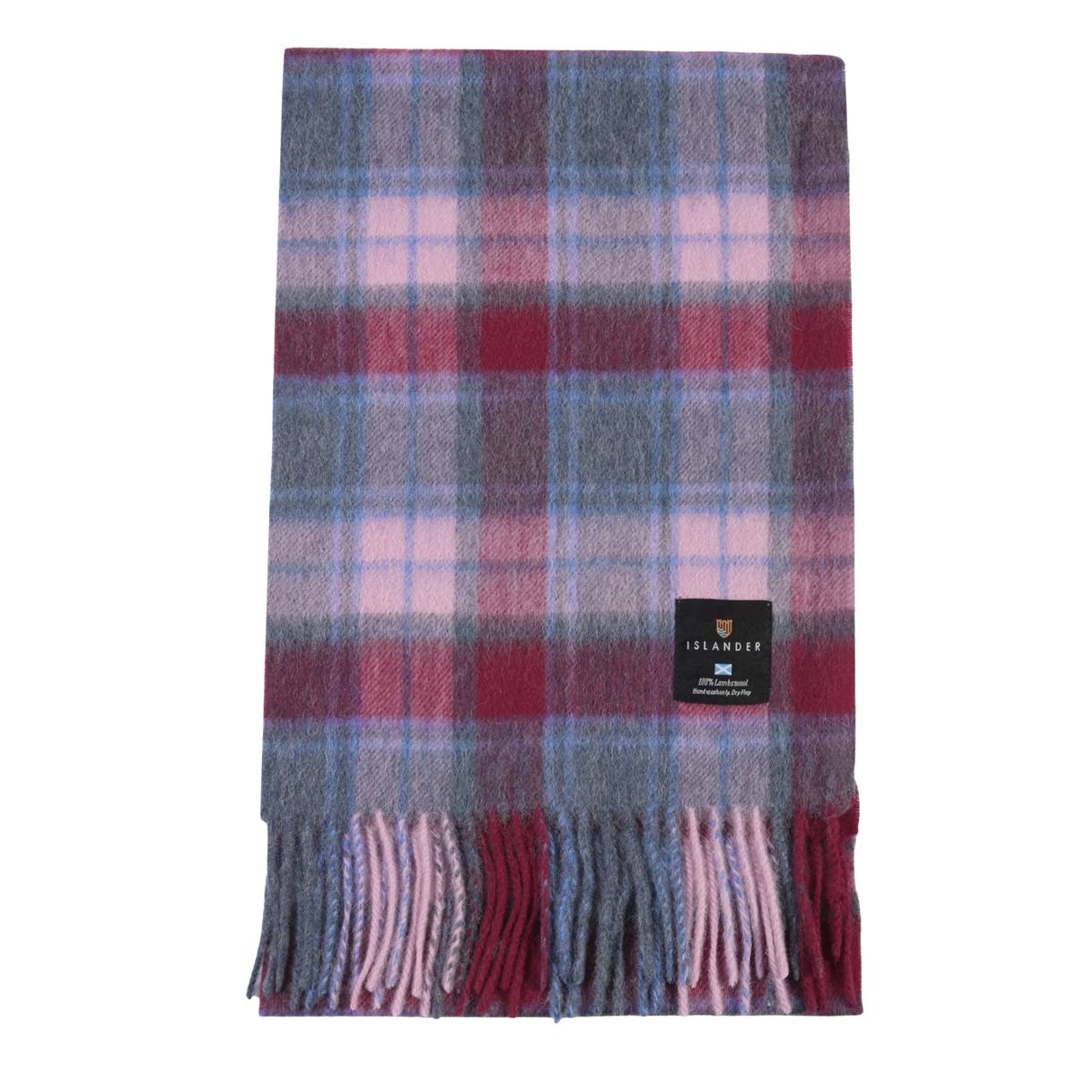 Islander Lambswool Scarf - Pink and Blue Tartan