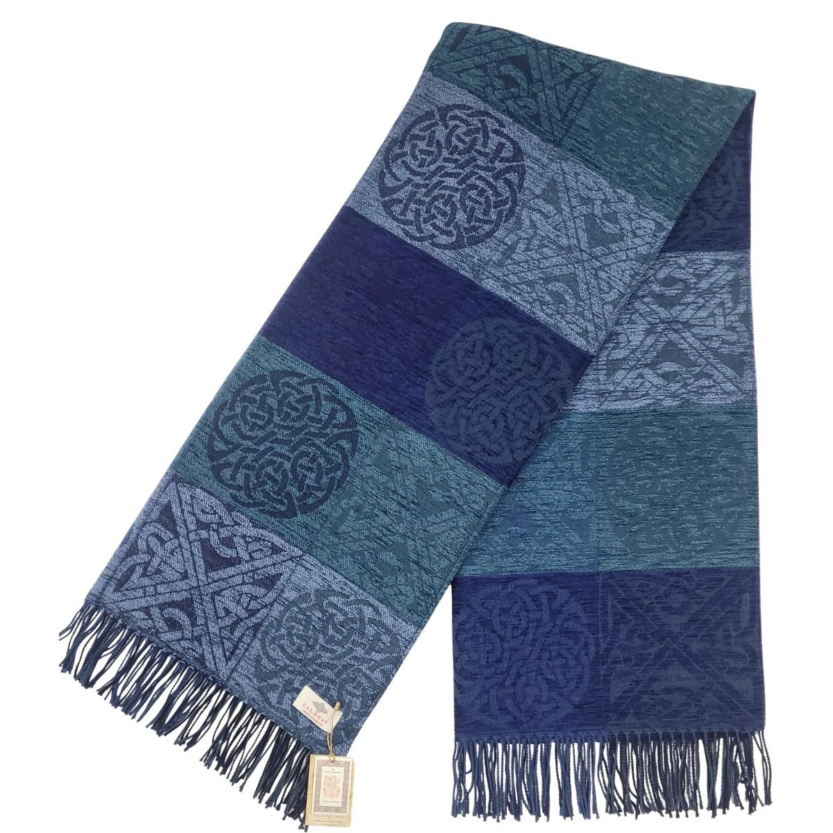 Jacquard Celtic Knot Ruana Shawl - Blue/Teal