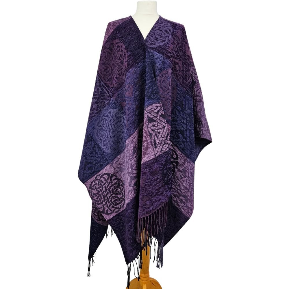 Jacquard Celtic Knot Ruana Shawl - Purple