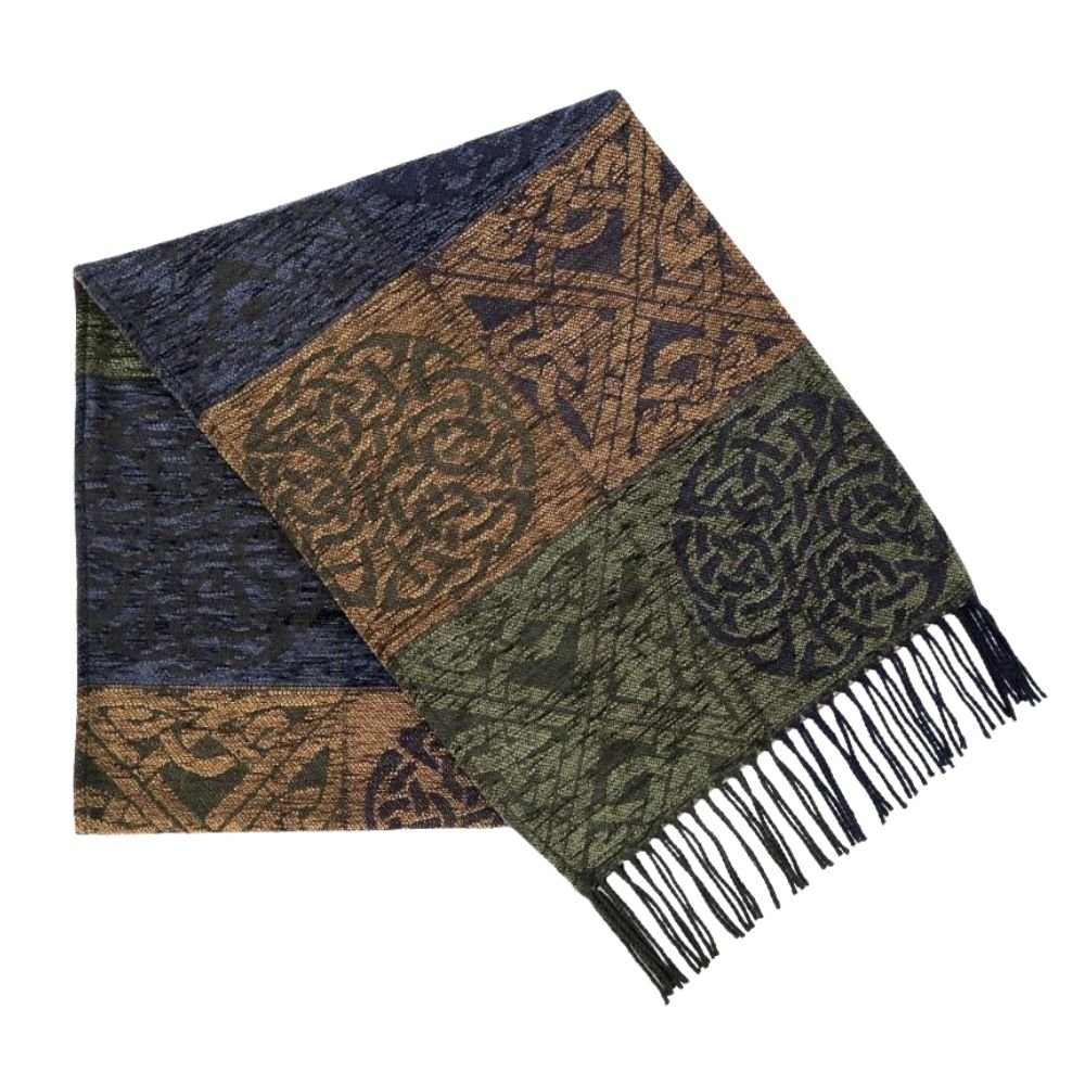 Jacquard Celtic Knot Scarf - Blue/Green/Brown