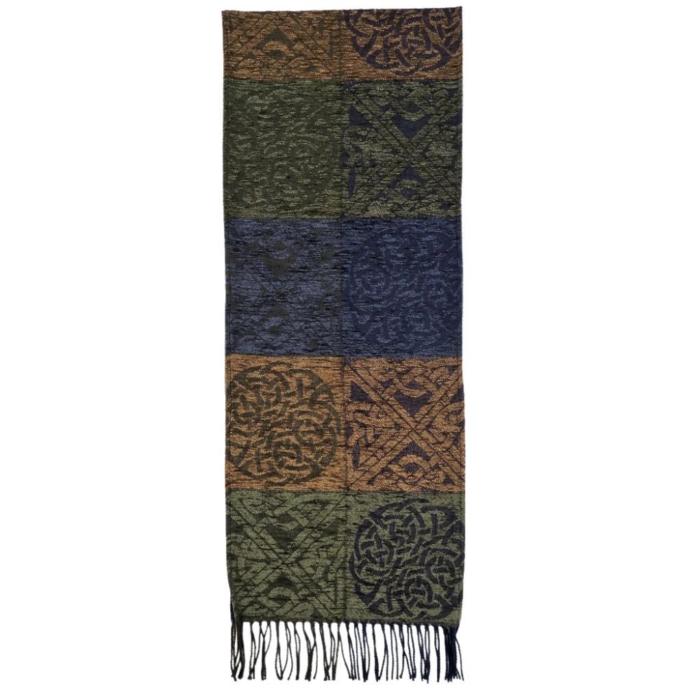 Jacquard Celtic Knot Scarf - Blue/Green/Brown