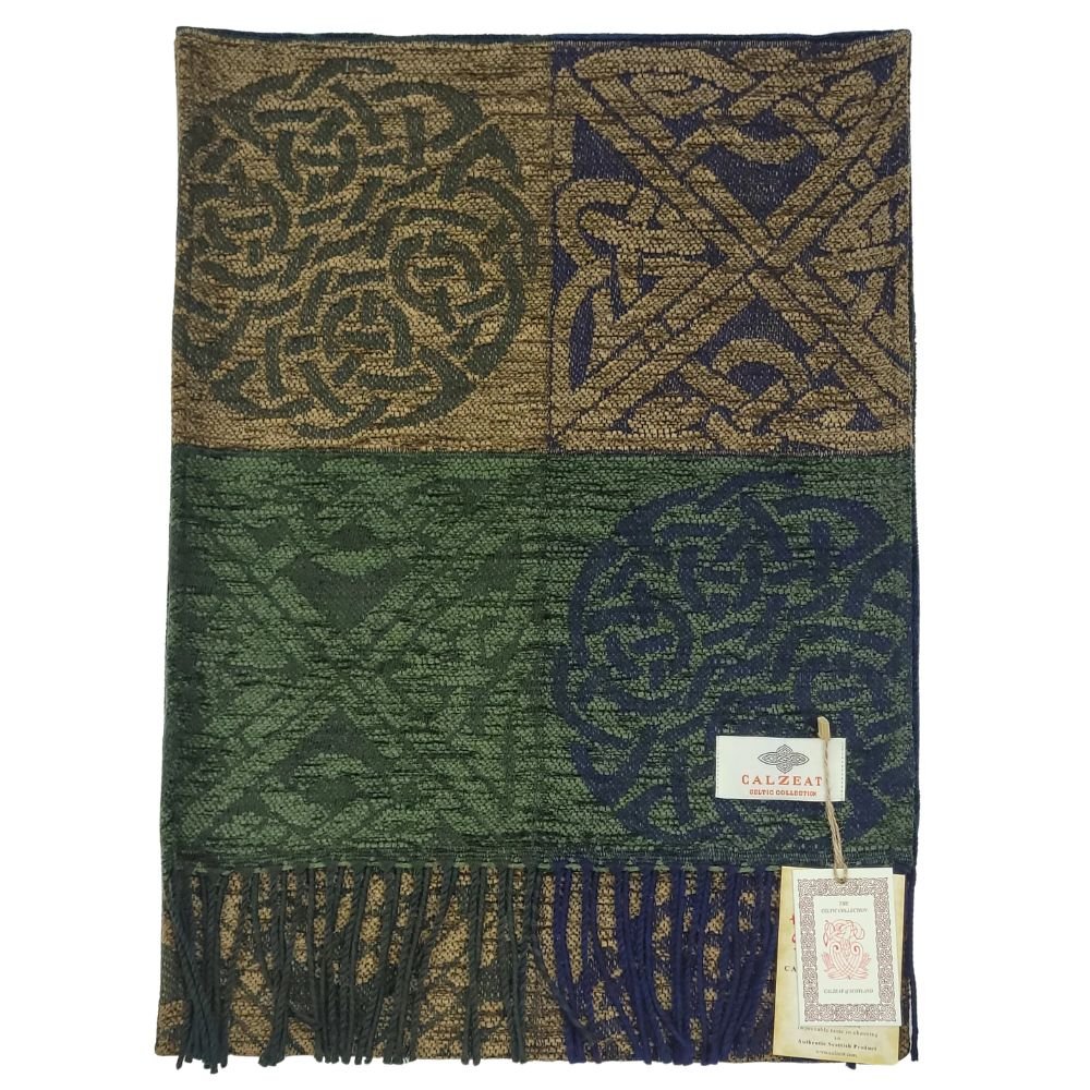 Jacquard Celtic Knot Scarf - Blue/Green/Brown