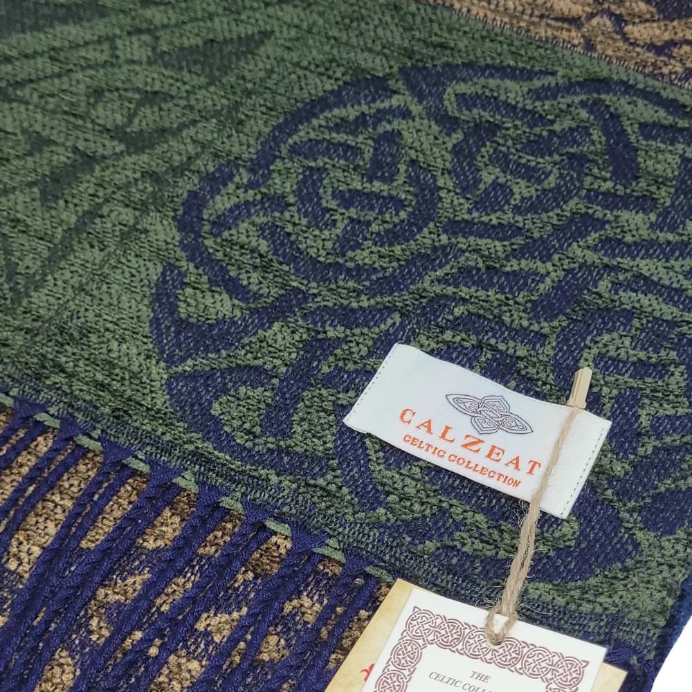 Jacquard Celtic Knot Scarf - Blue/Green/Brown