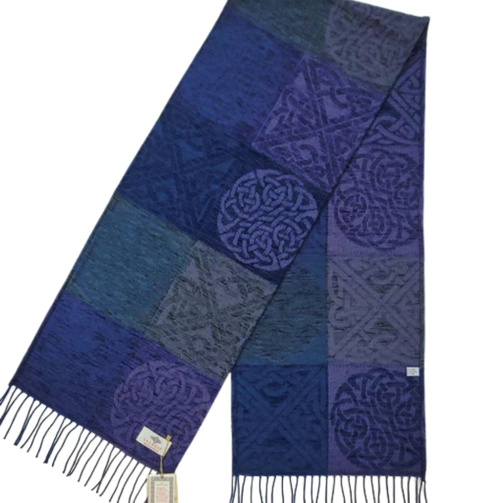 Jacquard Celtic Knot Scarf - Blue/Purple/Grey