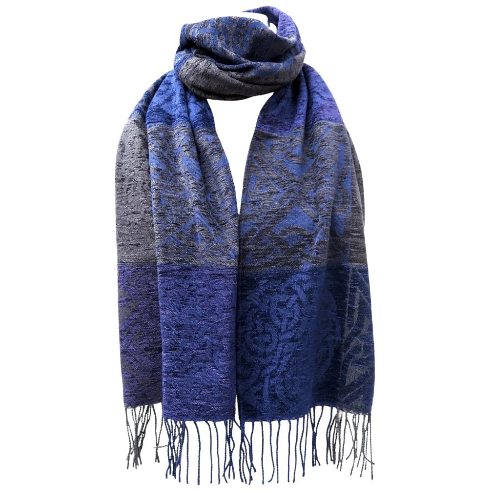 Jacquard Celtic Knot Scarf - Blue/Purple/Grey