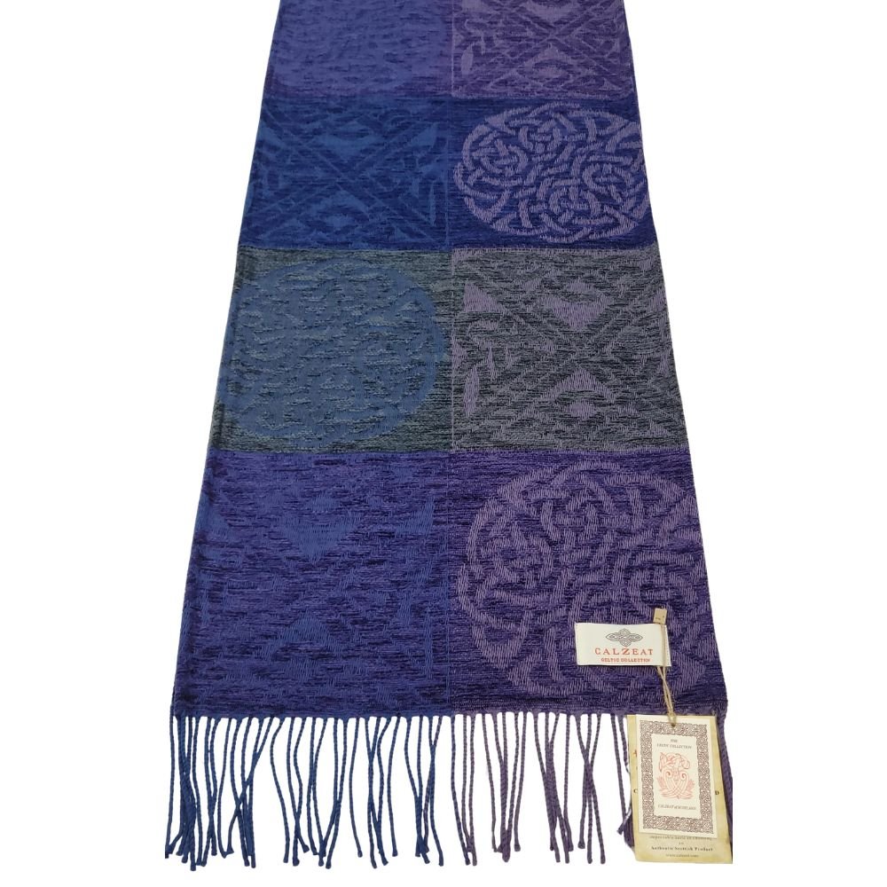 Jacquard Celtic Knot Scarf - Blue/Purple/Grey