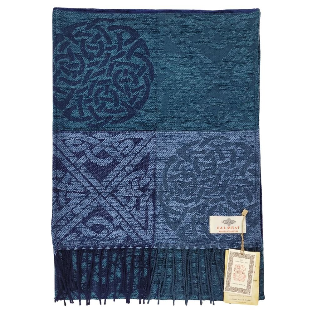 Jacquard Celtic Knot Scarf - Blue/Teal