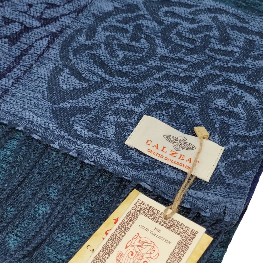 Jacquard Celtic Knot Scarf - Blue/Teal