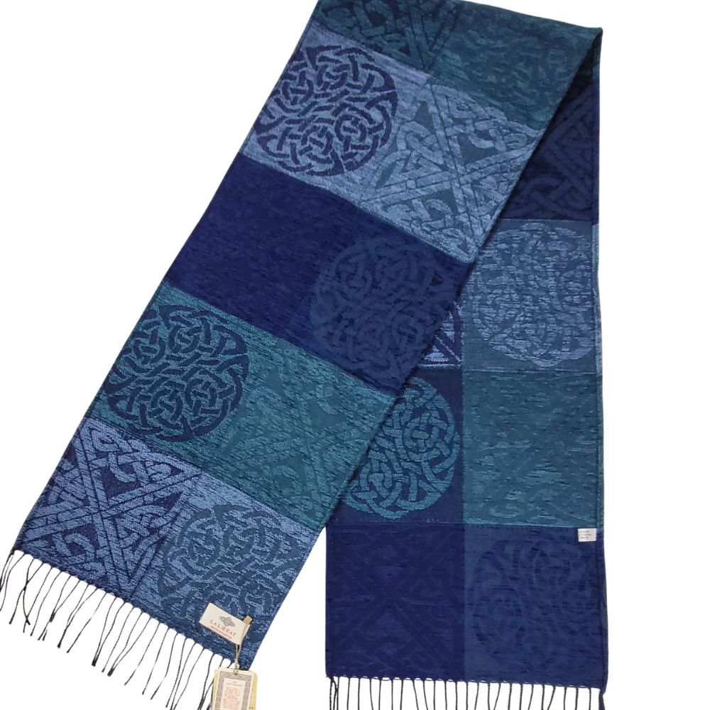 Jacquard Celtic Knot Scarf - Blue/Teal