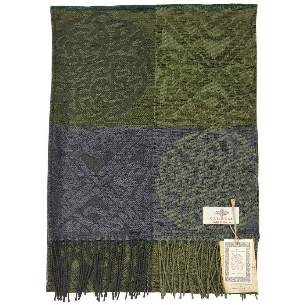 Jacquard Celtic Knot Scarf - Green/Grey