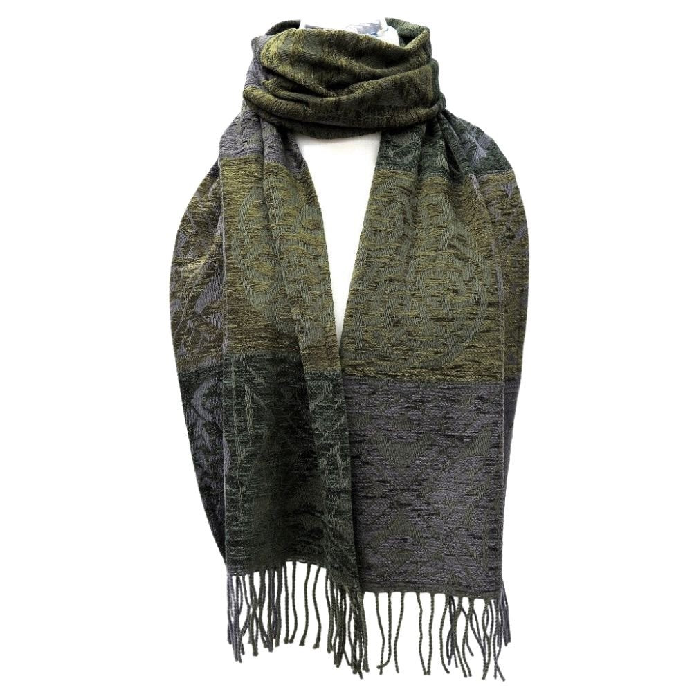 Jacquard Celtic Knot Scarf - Green/Grey